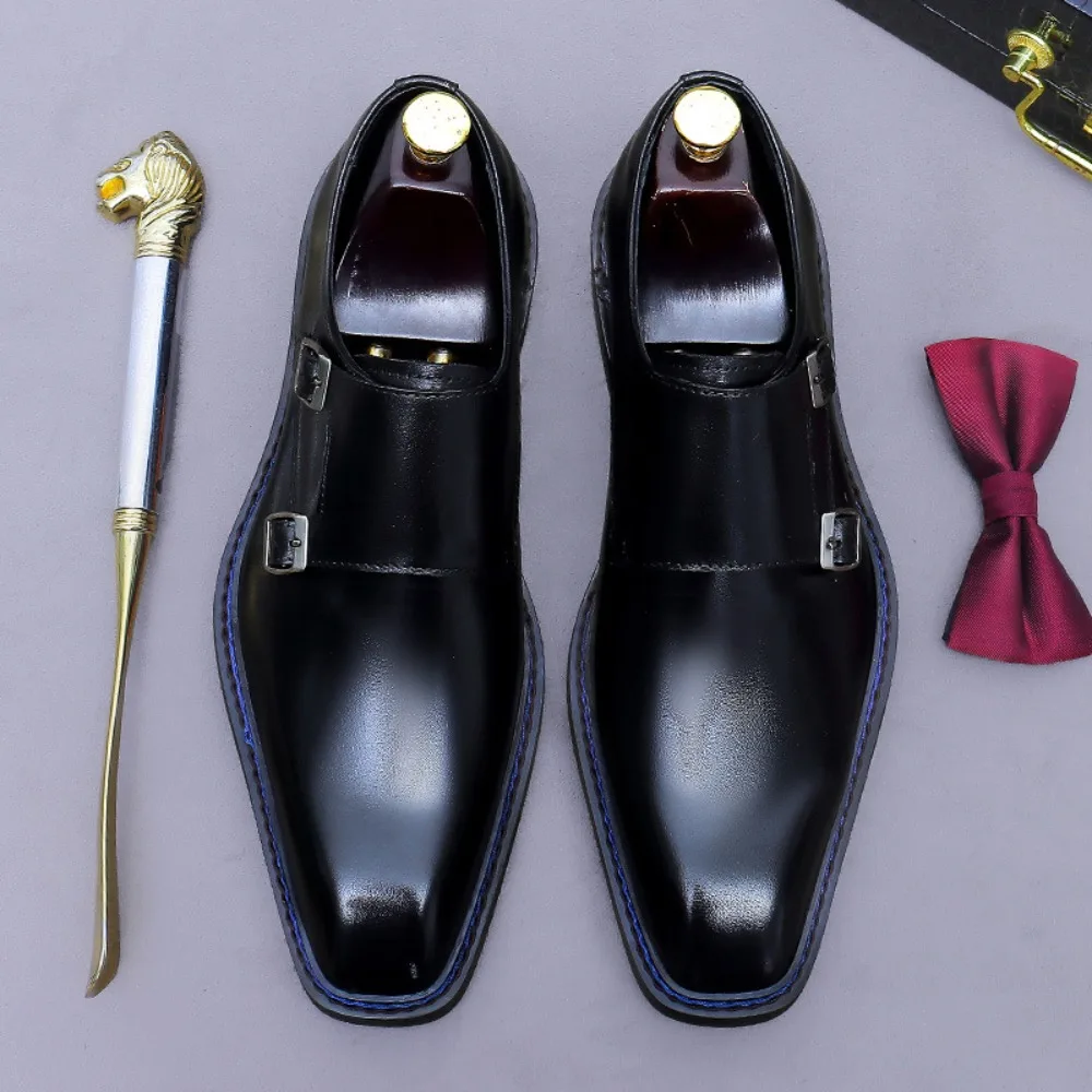 

Genuine Leather Dress Shoes for Men Business Formal Oxford Shoes with Buckle British Style Rubber Sole Office Wear