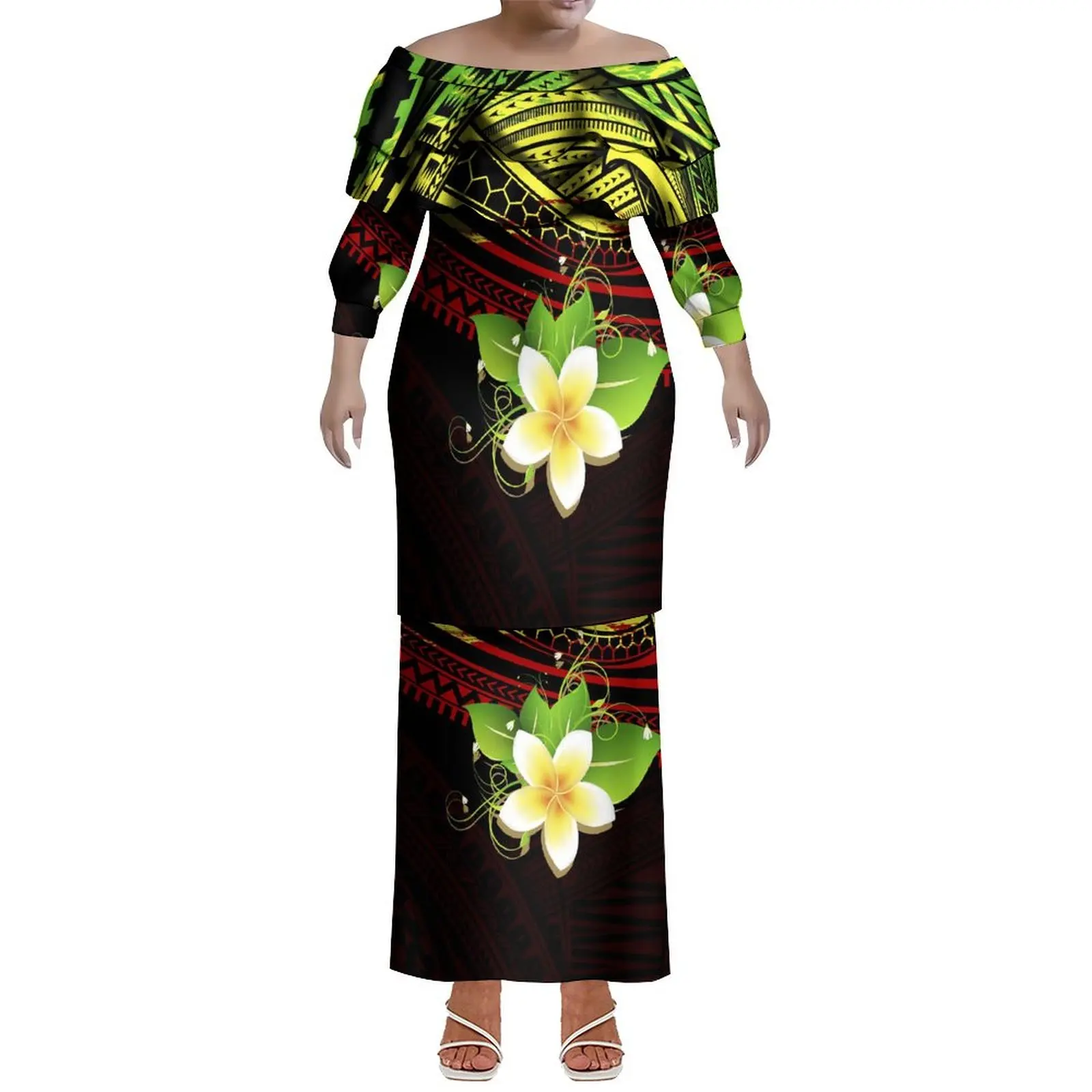 Sukienka Puleta z niestandardowym wzorem, podkreślająca figurę, dla kobiet tribalnych, inspirowana stylem polinezyjskim Samoa i Wysp Fijjskich.