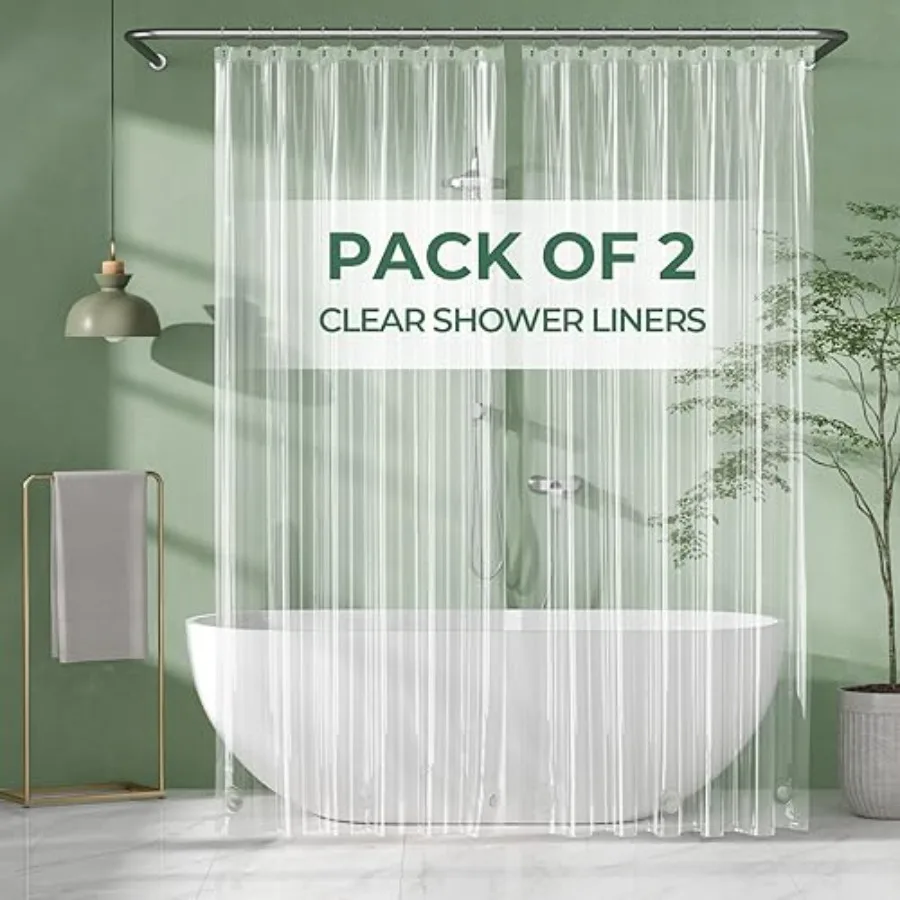 

Shower Curtain Liner 2 Pack 72 x 96 Inches Extra Long PEVA Plastic Shower Liner with 3 Weighted Stones and 12 Rustproof Metal G