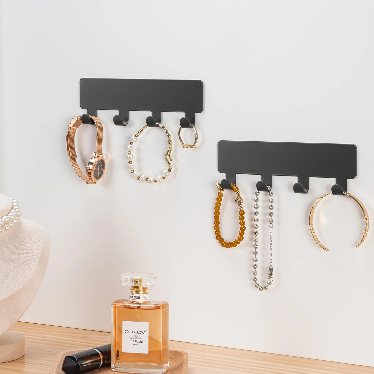 2pcs Black Sticky Key Holders for The Wall -  Metal Key Rack, Easy Install, Wall-Mounted Key Hanger | Stylish Design