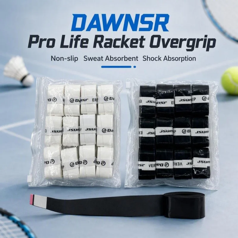 Dawnsr 12Pcs Flat Racket Overgrip Black & White, PU Anti‑Slip Sweat‑Absorbing Grip Tape Tennis Badminton Padel Accessories