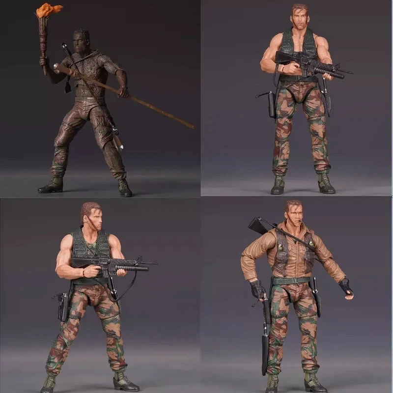 Figura de Acción NECA Predator 30 Aniversario, Set de 4 Piezas, 7 Pulgadas, Soldado Articulado, Modelo Arnold con Disfraz de Selva, Juguete de Regalo