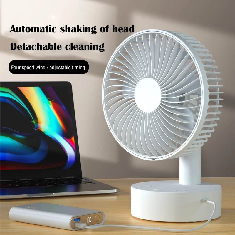 Mini ventilador oscilante, ventilador de mesa portátil a pilas con 4 niveles de velocidad, ventilador de escritorio de 6 pulgadas con temporizador