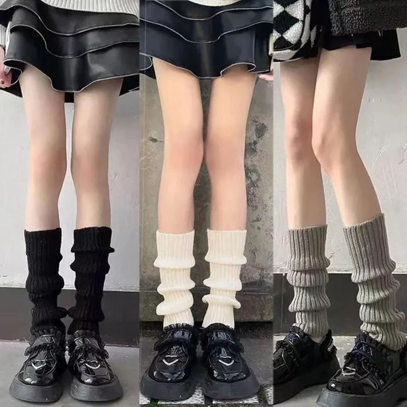 

Women Knit Winter Leg Warmers Loose Style Lady Boot Knee Stockings Leggings Warm Boots Leg Punk Solid Black Cool Knit Long Socks
