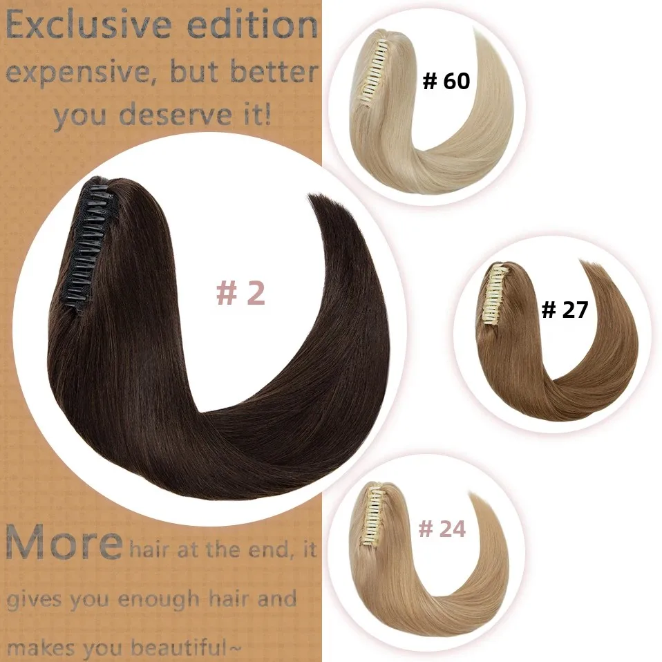 S-noilite 120g Clip In Ponytail Human Hair Extension 20Inch Natural Tail Hairpiece For Women Thick False Hair Ponytail Blond