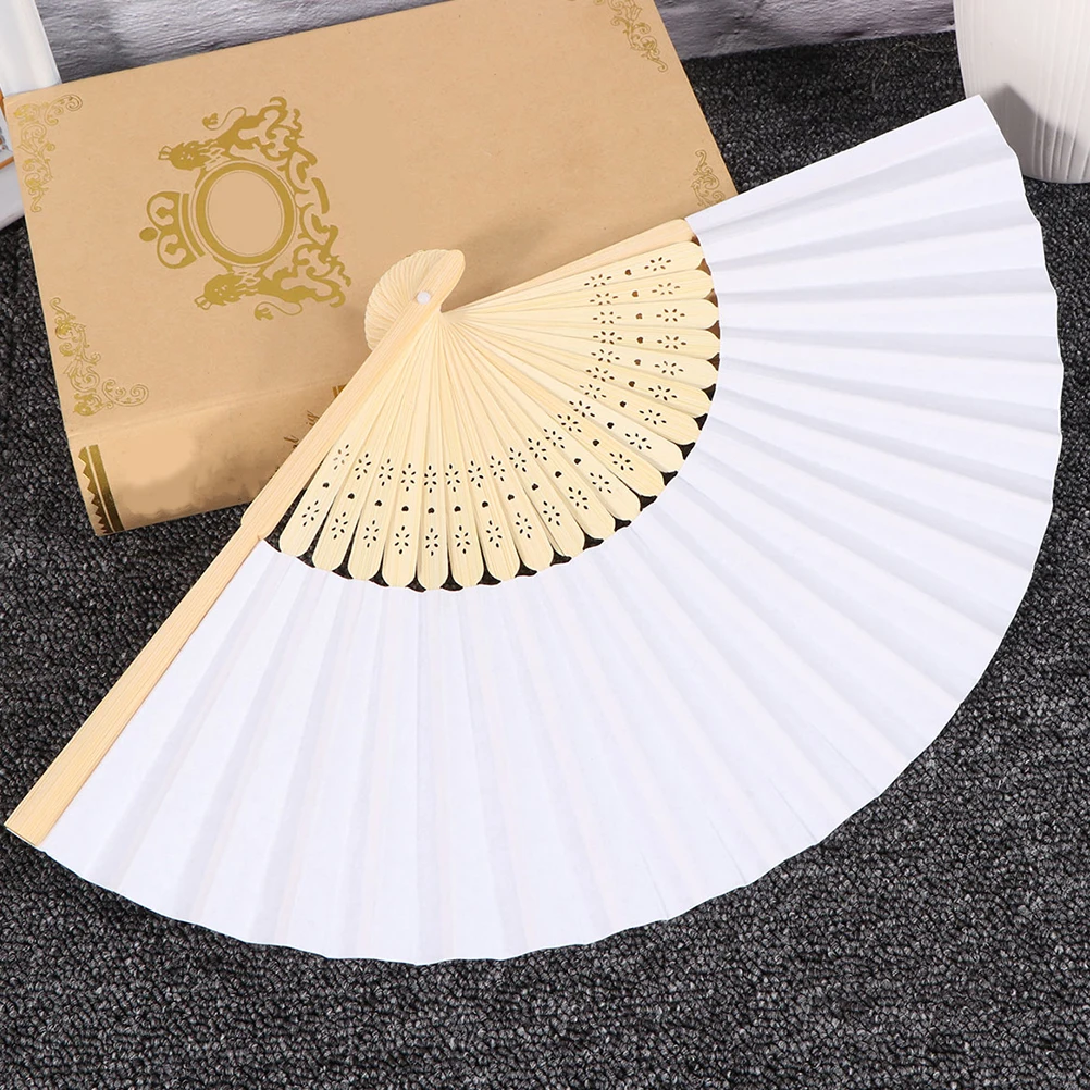 

12pcs Blank Folding Fan Chinese Style Handheld Portable Dance Party Wedding Prop Diy Craft Paintable Classical Fabric Fan