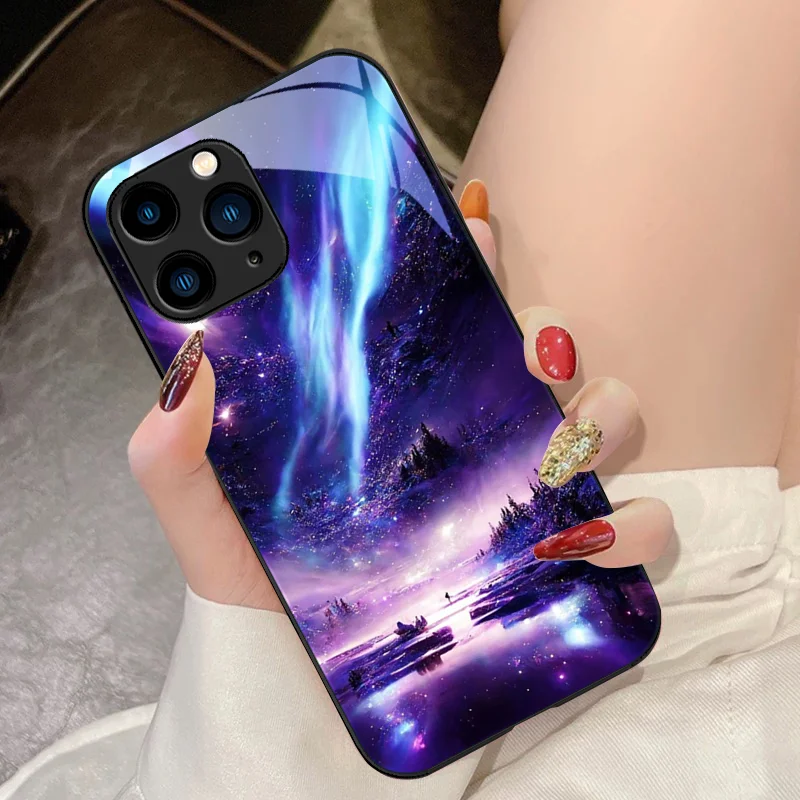 Brilliant Starry Sky For IPhone 15 Pro 14 13 12 Mini 11 XS Max XR 7 8 Plu SE 2020 2022 Tempered Glass Phone Case