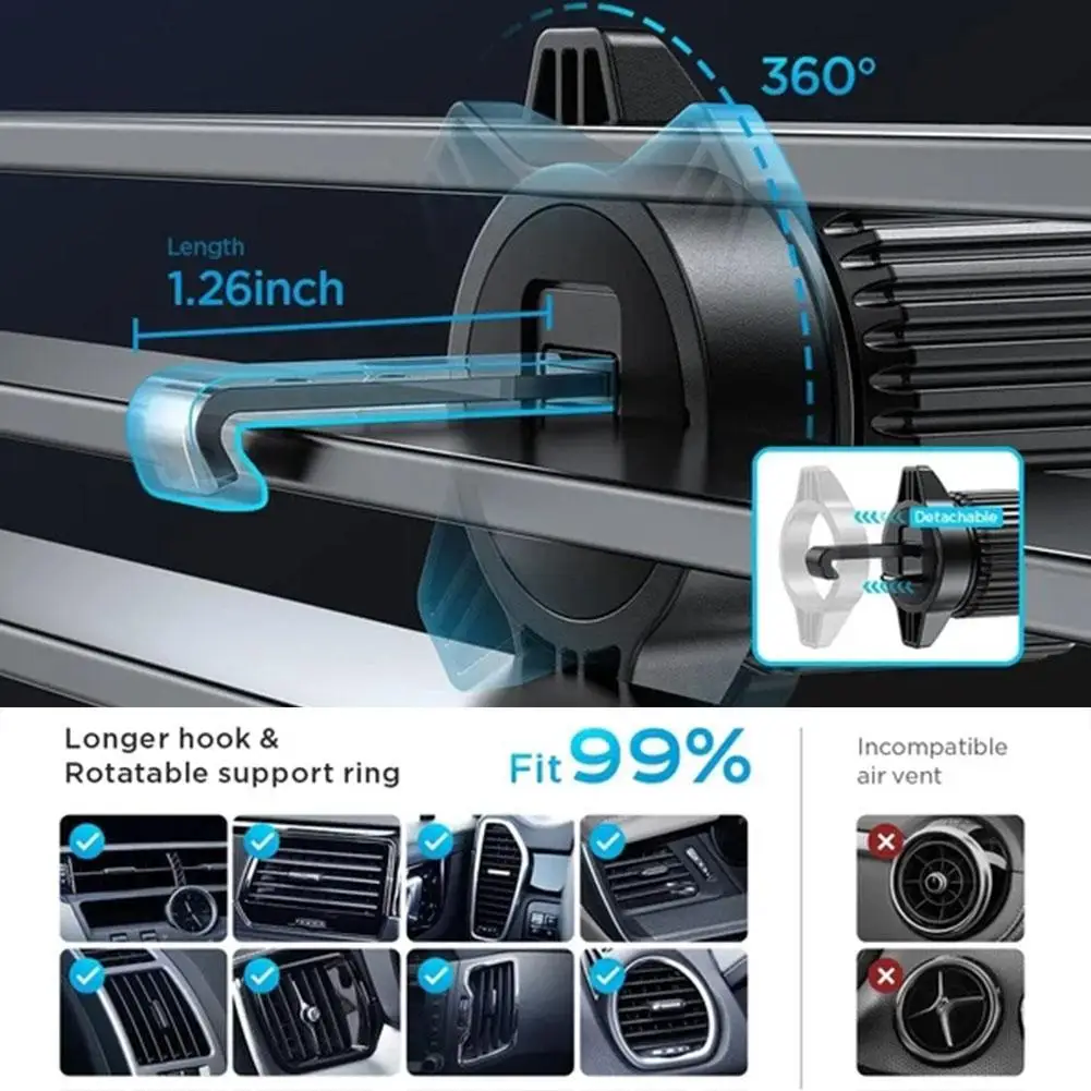 2023 New Gravity Car Phone Holder Air Vent Hook Phone Mount 360-Degree Rotation Phone Holder for Car One-Hand Placement