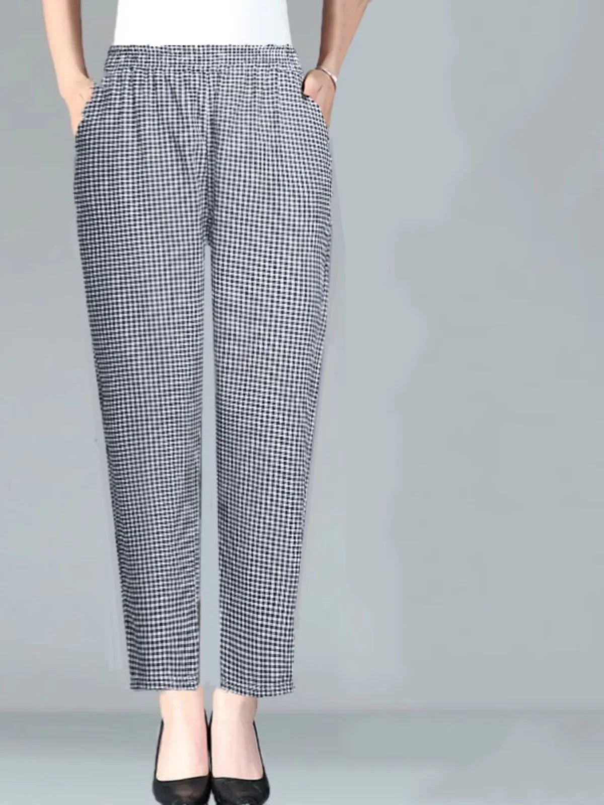 Pantaloni Harajuku scozzesi dimagranti Pantaloni casual estivi in cotone sottile da donna Pantaloni coreani Sle Nove punti l Vita ket