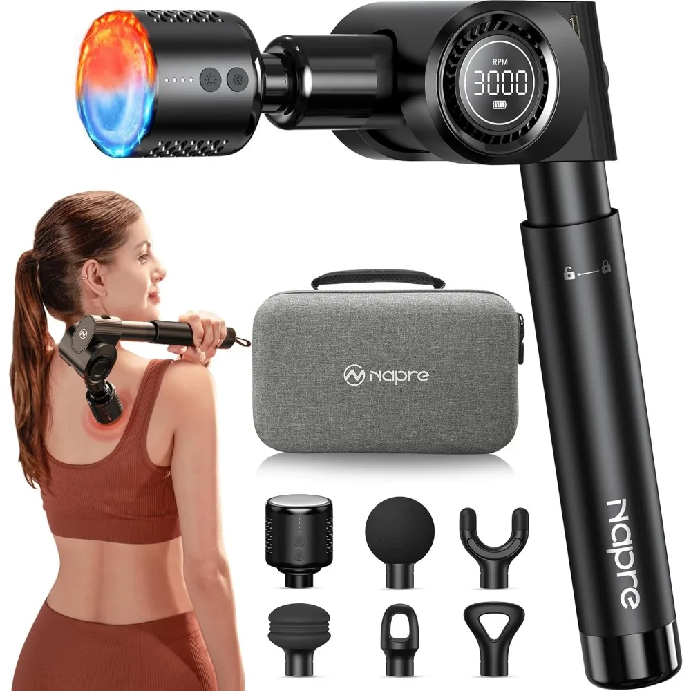

Massage Gun with Heat and Cold Head,Deep Tissue Percussion Back Massager for Muscle/Neck/Body Pain Relief with Long Extension Re