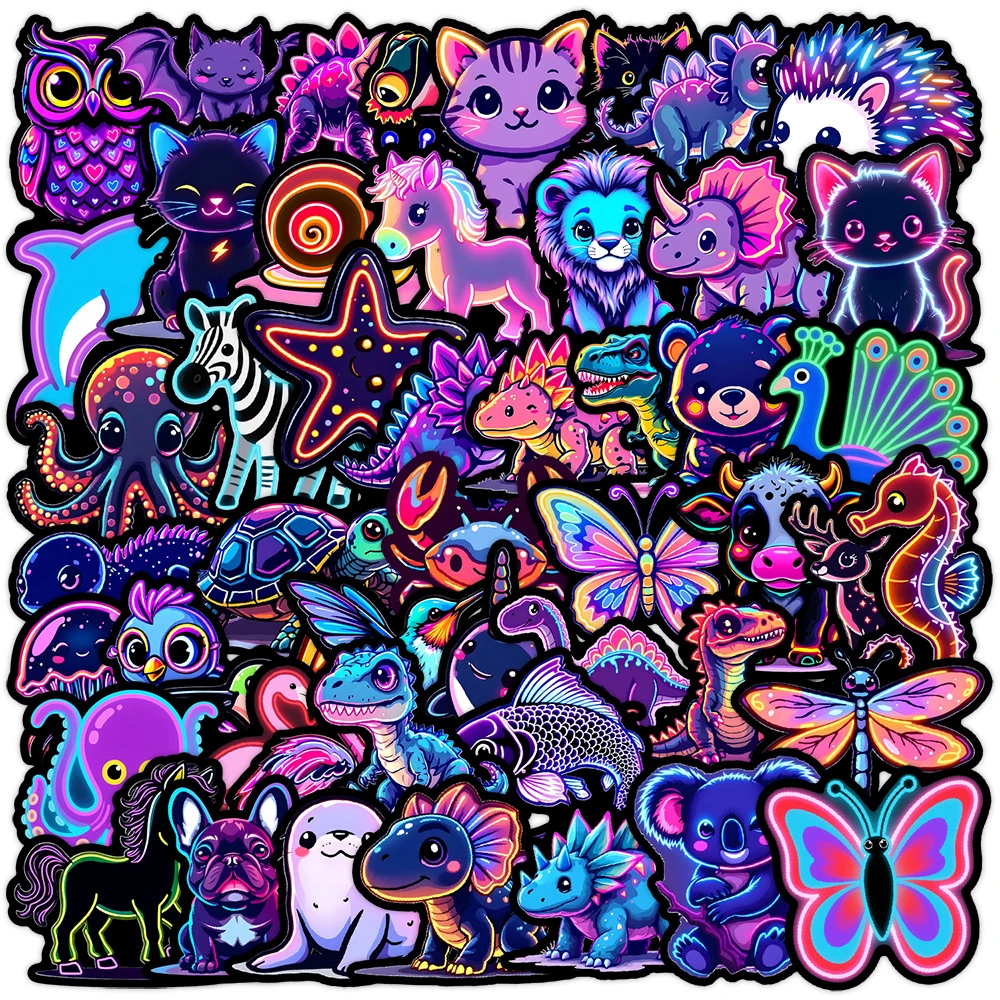 10/30/50pcs Neon Style Animal Stickers Waterproof Graffiti Stationery Luggage Laptop Octopus Dolphin Cartoon Decals Toys Gifts