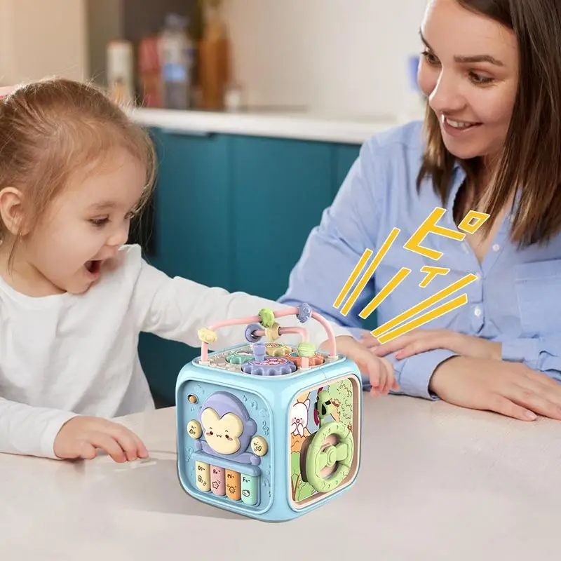 Activity Center Cube Kids Activity Cube Portable Musical Drum Shape Sorter Multi-purpose Toddler Learning Toy Portable Musical