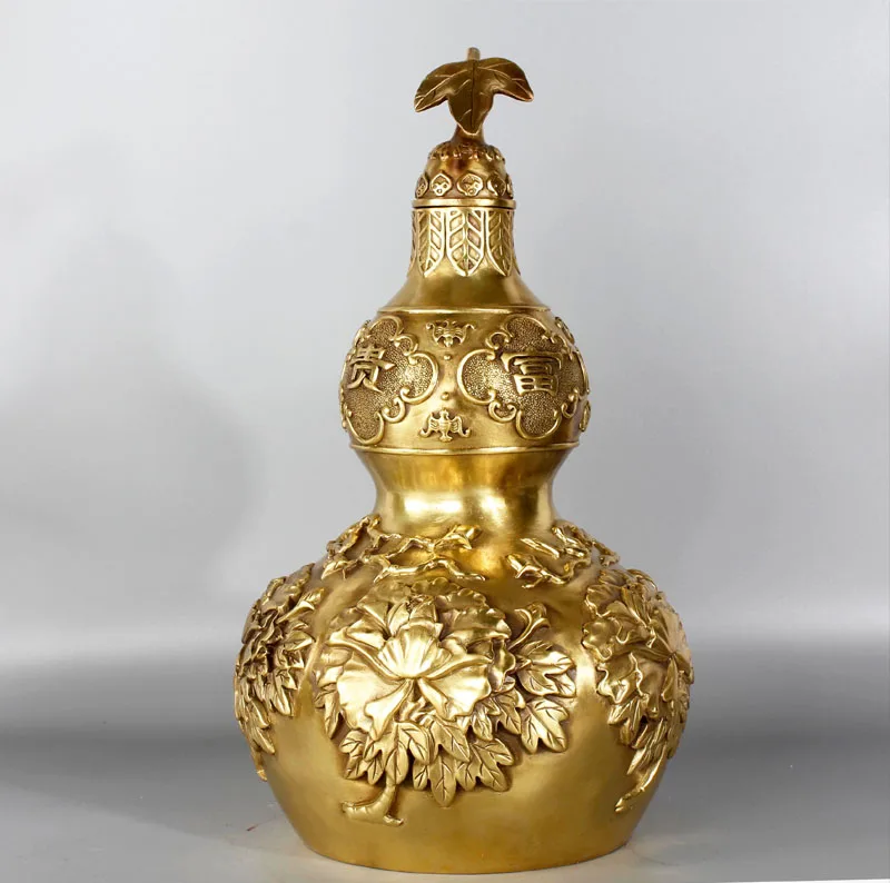 40cm large 2023 HOME Store Company GOOD FENG SHUI Prosperous GOOD LUCK golden copper carving gourd Mascot Decoration
