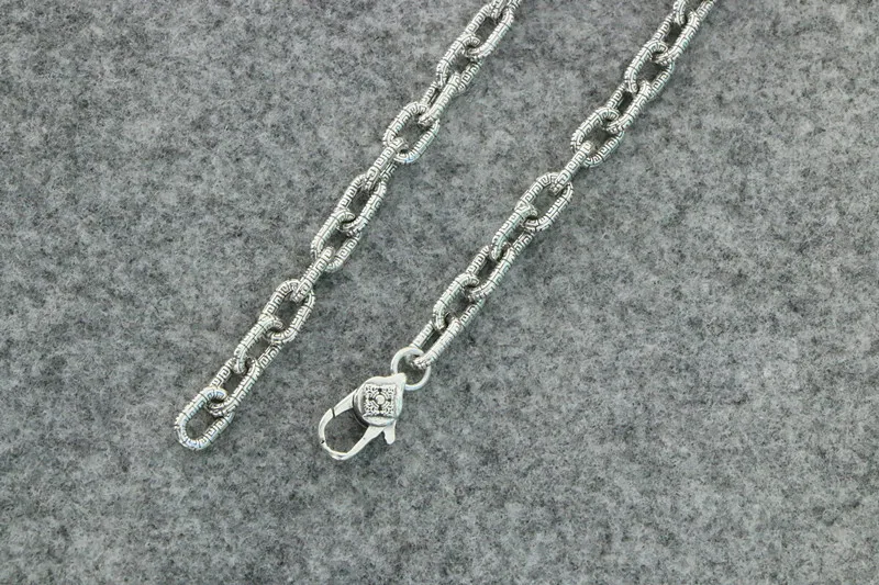 S925 sterling silver trendsetter personality ripple ring buckle necklace for men's Thai silver retro ethnic style silver necklac