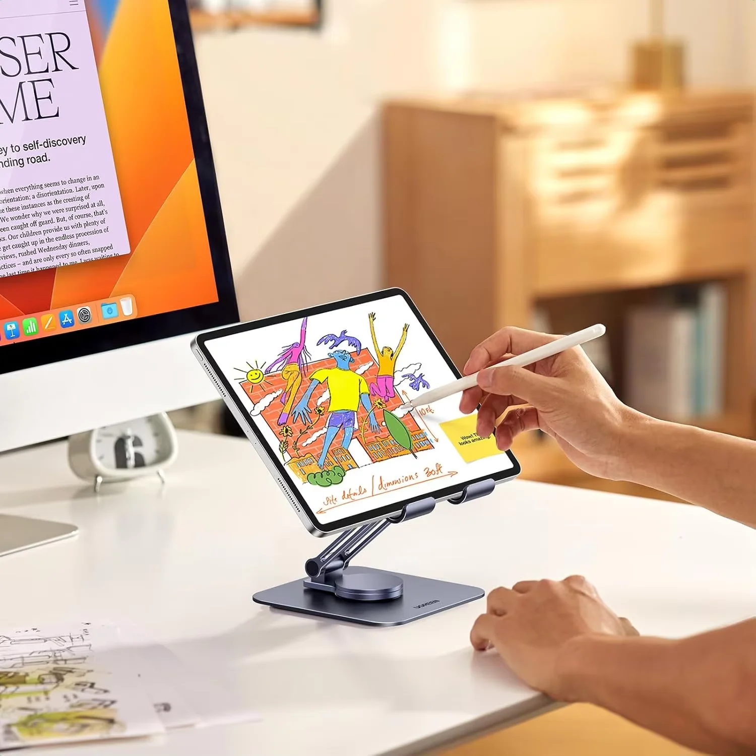 UGREEN Tablet Stand for Desk Swivel with 360° Rotating Base Tablet Holder Aluminum Portable Stand Adjustable Holder for Mobile
