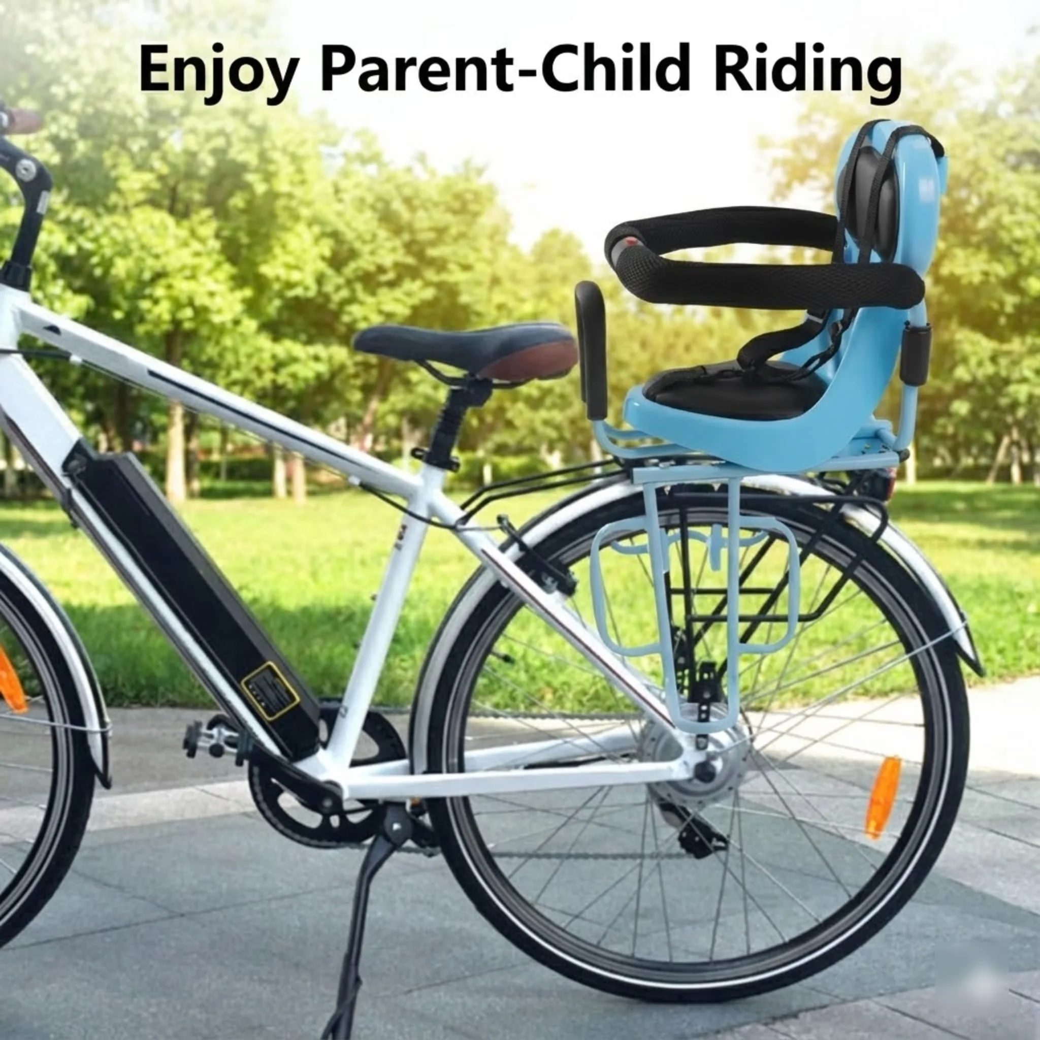 

Удобная переноска на заднее сиденье детского велосипеда с мягкой подушкой, спинкой и подставками для ног