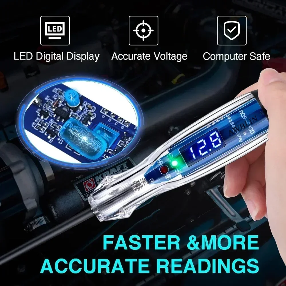 Auto-Testlicht, digitaler LED-Stromkreistester, robuster Lichttester mit Voltmeter, automatischer bidirektionaler Spannungsprüfer, DC 3–60 V