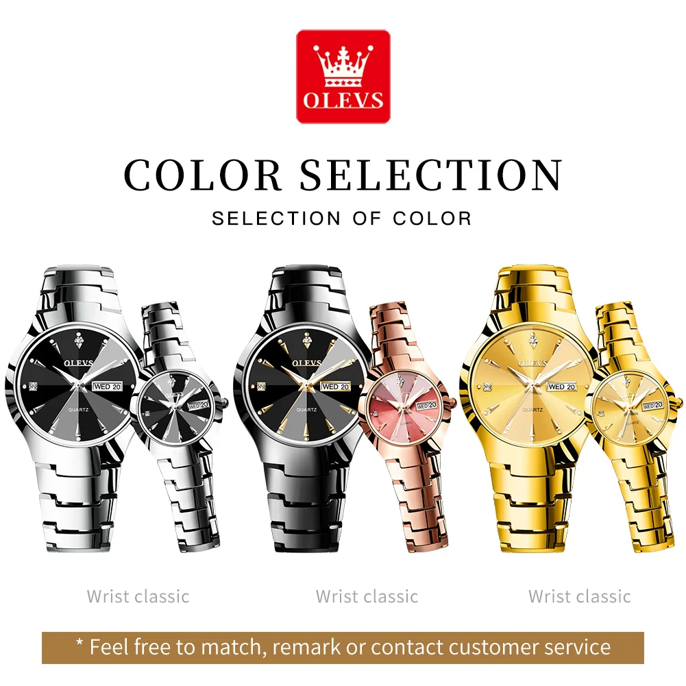 OLEVS 8697 Luxury Couple Quartz Watch Movement Reloj Waterproof  Luminous Watch For Couple Dual Calendar Display Couple Watches