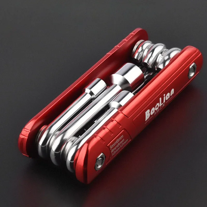 Multifunções Folding Socket Wrench Set, Alça de liga de alumínio, Ferramentas manuais portáteis domésticas, Combinação Metric Tools, 5-12mm, 6 em 1
