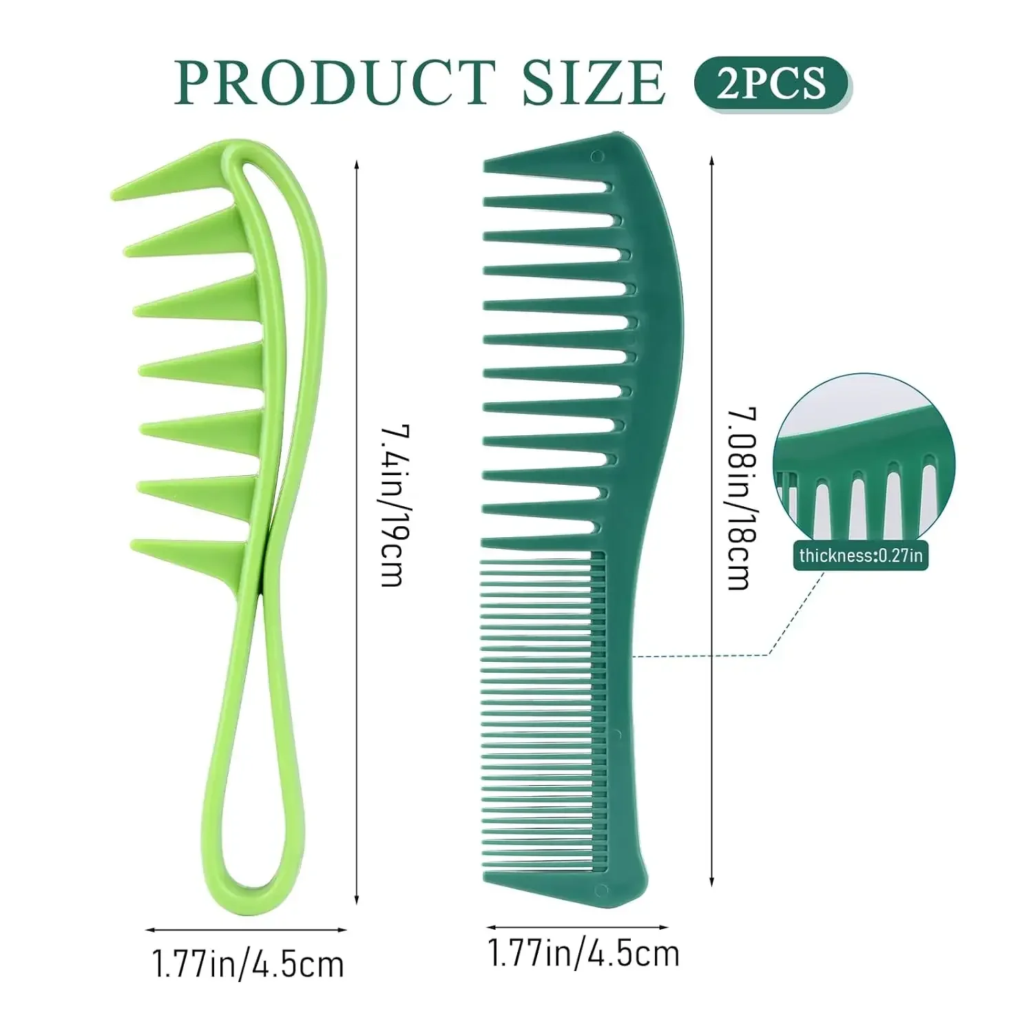 Peigne à Dents Extra Larges pour Cheveux Bouclés, Grandes Poignées, Coiffure, Bergame, Soins Professionnels pour Femmes, Poignée, Support à Boucles, 2 Pièces