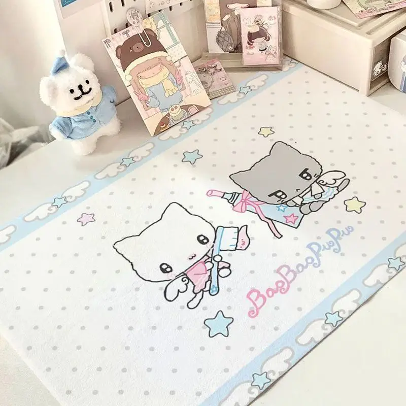 Polka Dots Cute Cat Leather Desk Pad Protector Non-Slip Large Mouse Pad Mat Pc Home &Office Desk Mat PU Leather Laptop Desk Pad