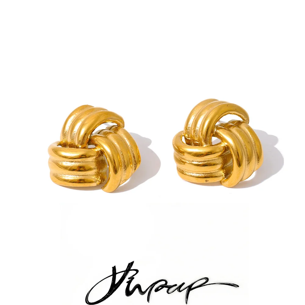 Yhpup Classic Stainless Steel Geometric Stud Earrings 18K PVD Plated Metal Waterproof Women Daily Popular Fashion Jewelry Gift