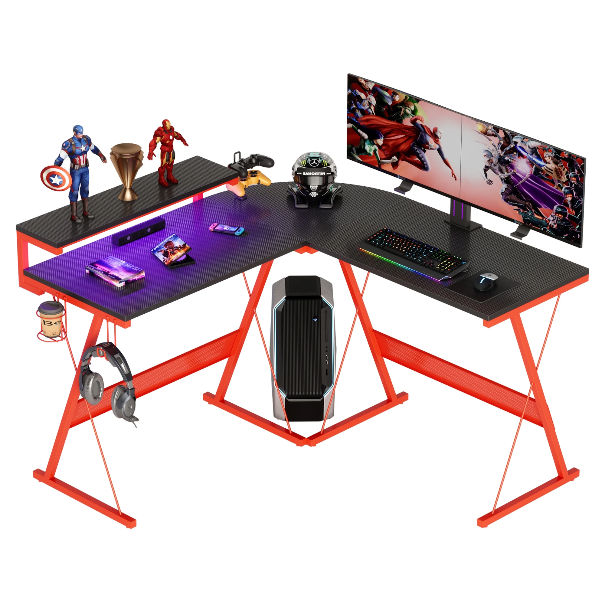 Gaming Tables, Home Office Computer Desks, L-Shaped Rounded Corners, Large Monitor Stands, Workstations, Computer Desks