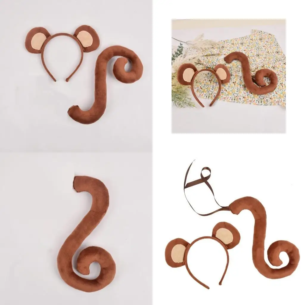 652F Monkey Costume Accessories Set-Monkey Ears Taildber Tail Monkey Proos Press Prop