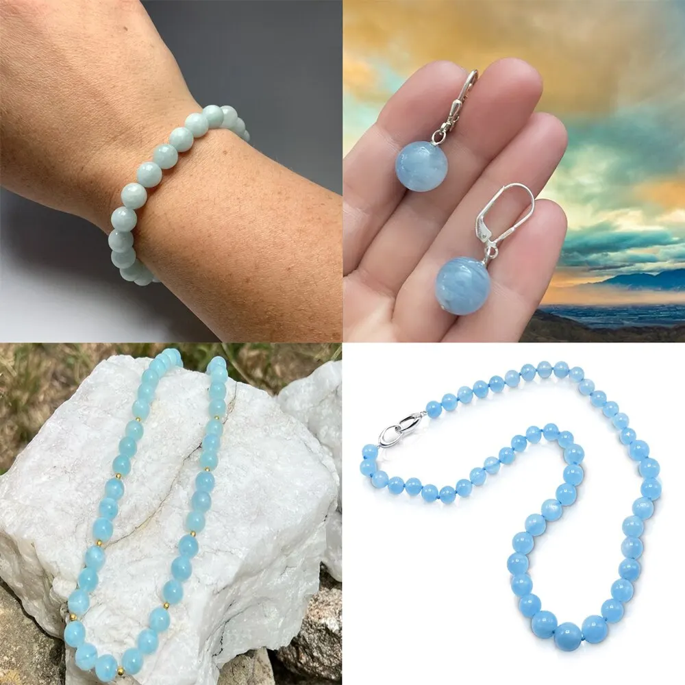 1 untai 6mm batu alam turmalin mawar kuarsa Aquamarine Amazonite manik longgar untuk membuat perhiasan DIY gelang