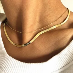 Italian Snake Chain Custom Engraved Name Necklace Herringbone Chain Letter Necklace Women Personalized Stainless Steel Jewelry