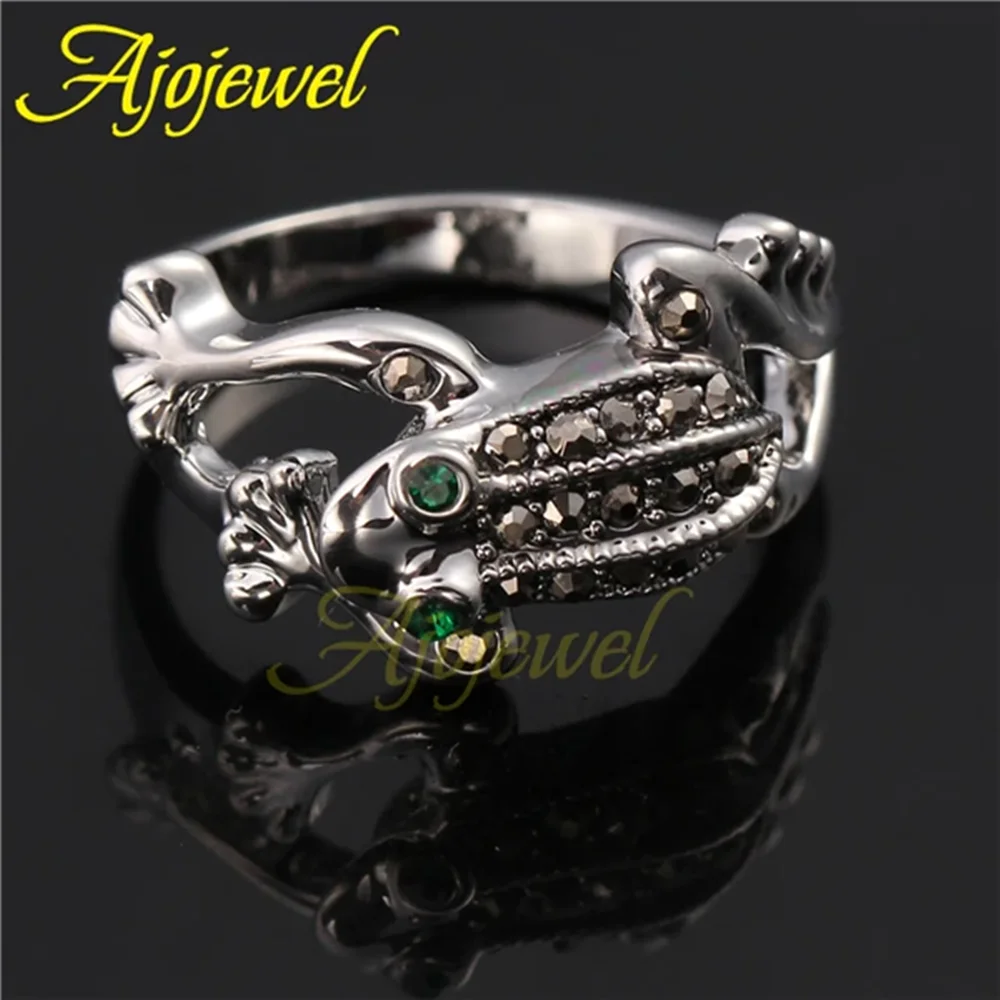 Ajojewel Black Rhinestones Jumping Frog Ring Animal  Jewelry Natural Style Fashion Gifts