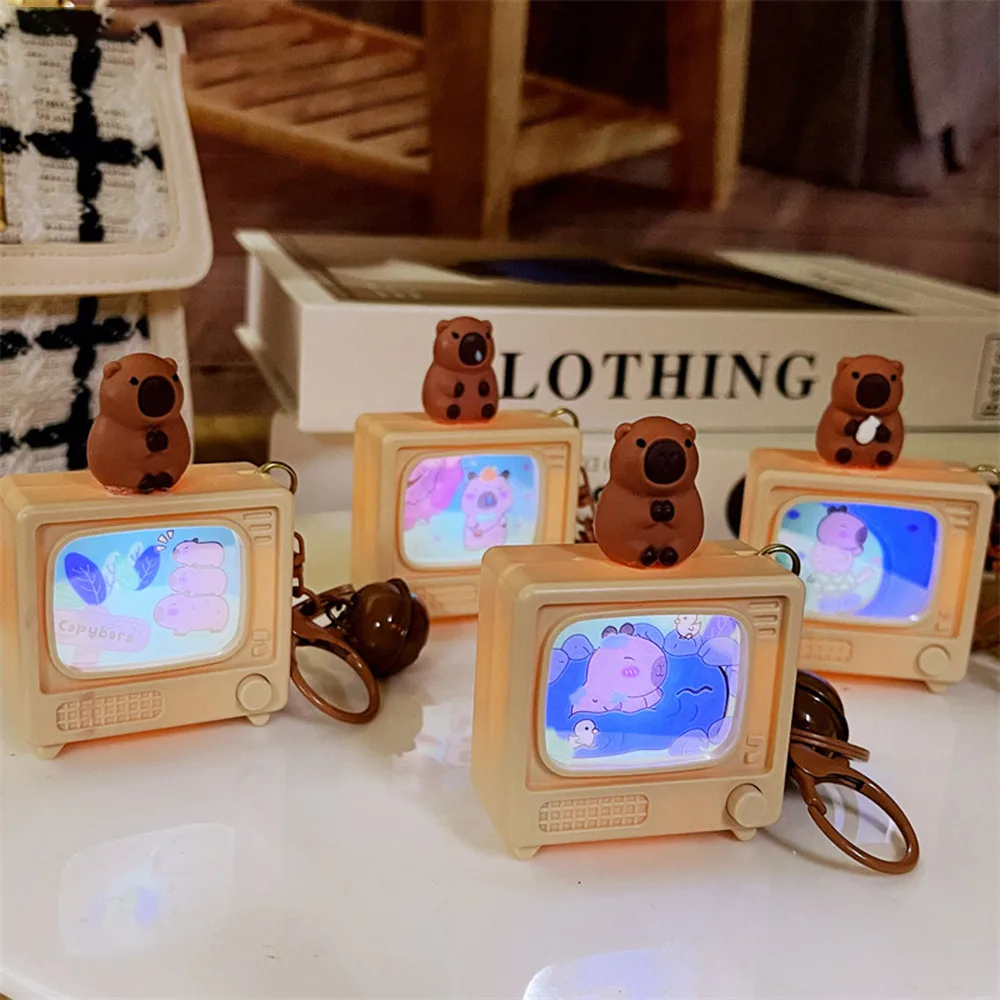 Cartoon Capybara TV Luminous Keychain Creative Cute Mirror Doll Backpack Pendant Gift