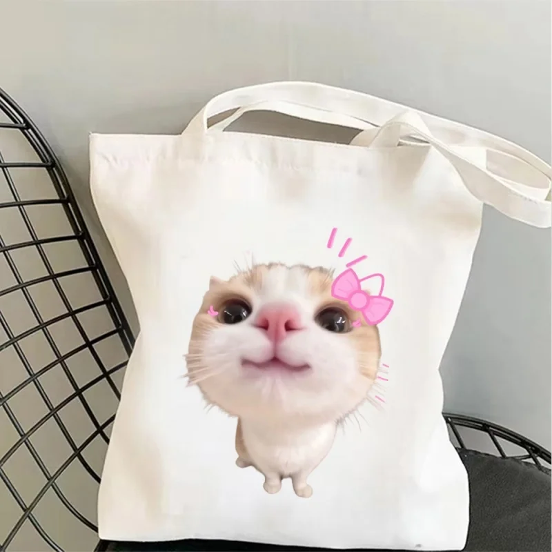Cool Cat Canvas Bag Tote Bag Shoulder Bag Handbag Quirky Kitten Face Print Casual Gift For Men Women Trendsetters