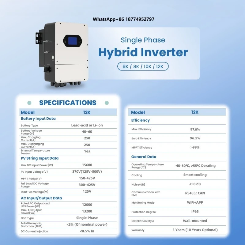 12kW Hybrid Solar Inverter Single Phase Whole House Backup Solar Inverter