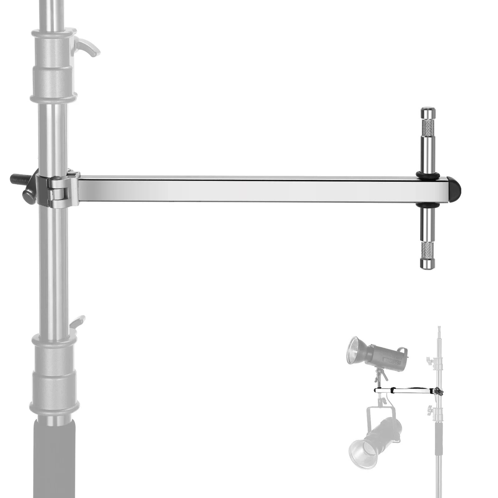 

Offset Arm with Clamp & Dual 5/8" Baby Pins for LED Video Light Studio Flash 46cm Stainless Steel Boom Grip Arm