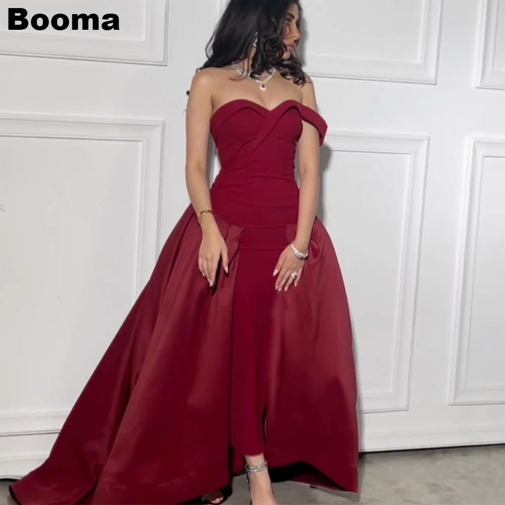 

Booma Red A Line Evening Dresses Sweetheart Stain One Shoulder Saudi Arabia Party Prom Dresses Women's Formal Occasion Gowns