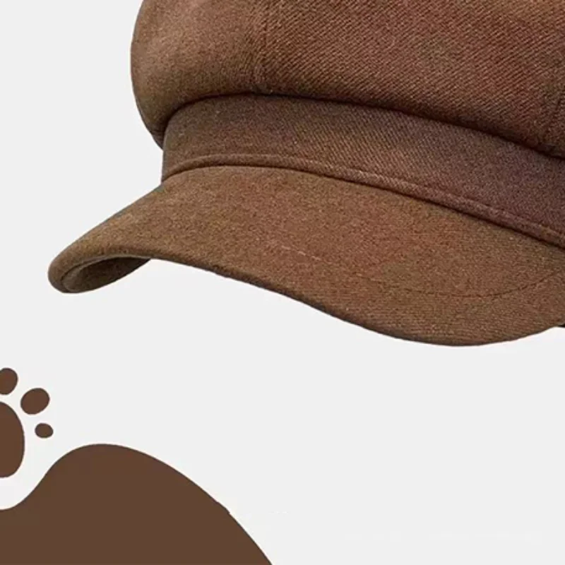 Japanese Style Cute Woolen Cat Ear Beret For Women Autumn And Winter Duckbill Octagonal Hat