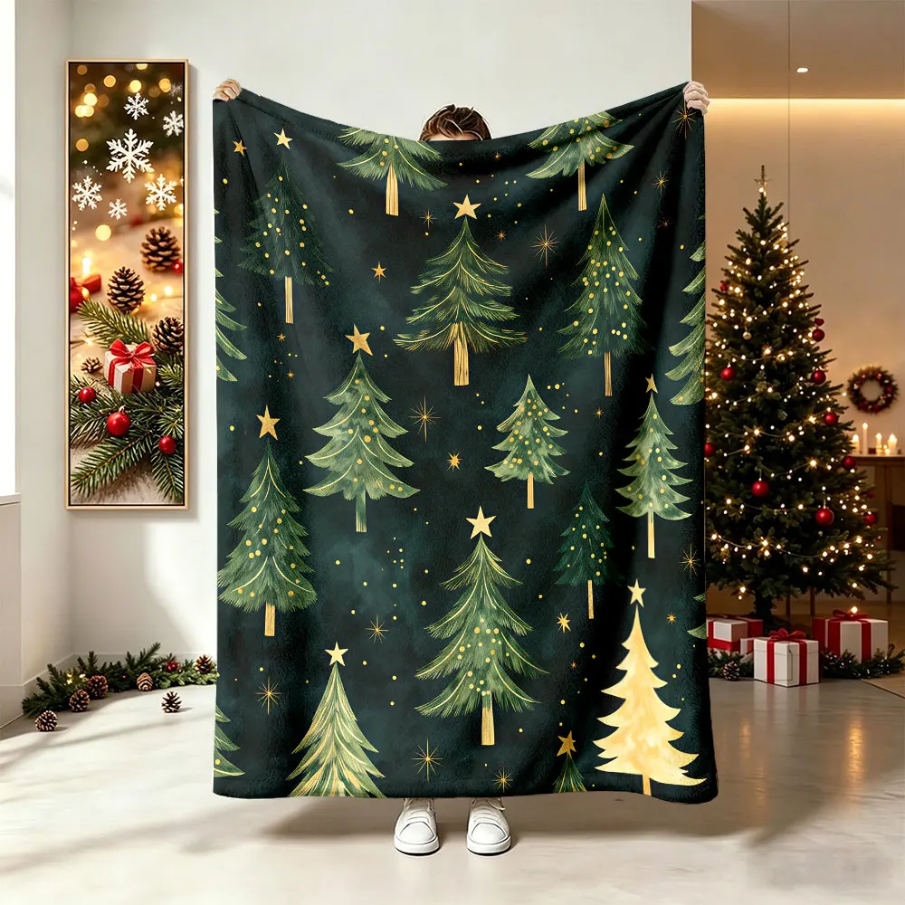 1pc Vintage Star Night Christmas Tree Flannel Blanket Soft Warm Throw Blanket For Sofa Couch Nap Home Decor Holiday Christmas