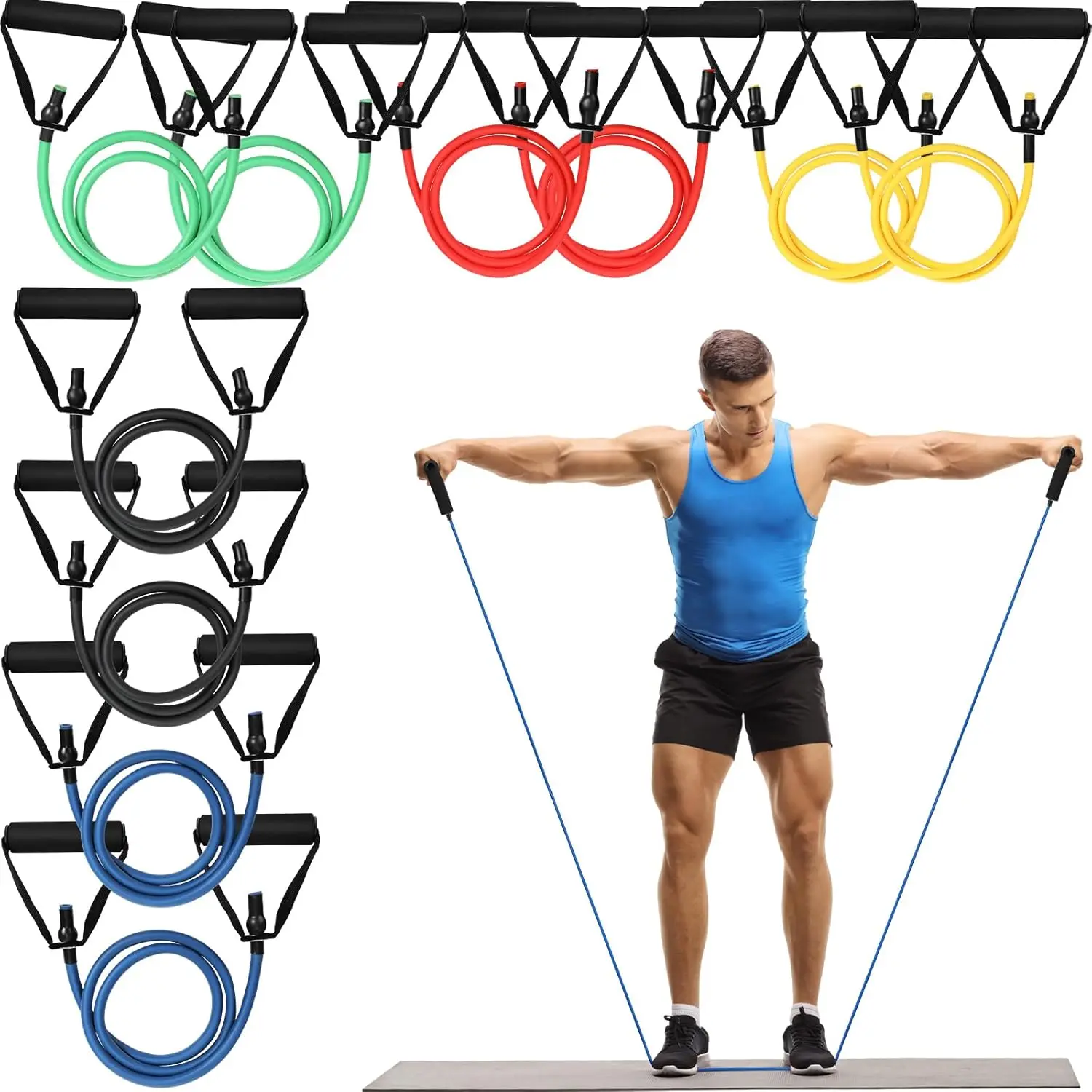 

10-Piece Resistance Band Set with Handles for Full-Body Workout, Yoga, and Physical Therapy