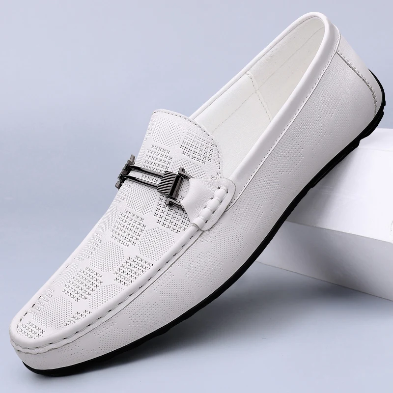 White Loafers High Quality Mens Business Shoes Genuine Leather Man Casual Shoes Luxury Brand Formal Comfy Moccasins Slip on Shoe