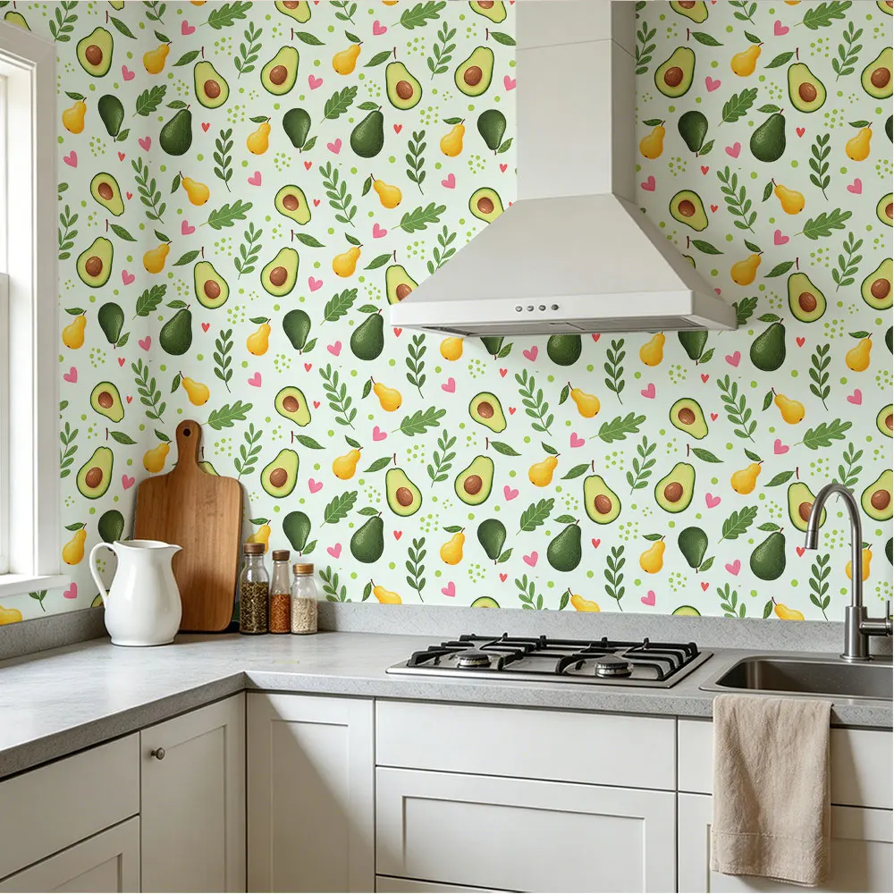 1 Roll Avocado Fruit Printed Self-adhesive Circular Wallpaper, Living Room, Bedroom, Cabinet, Fashionable Sticker