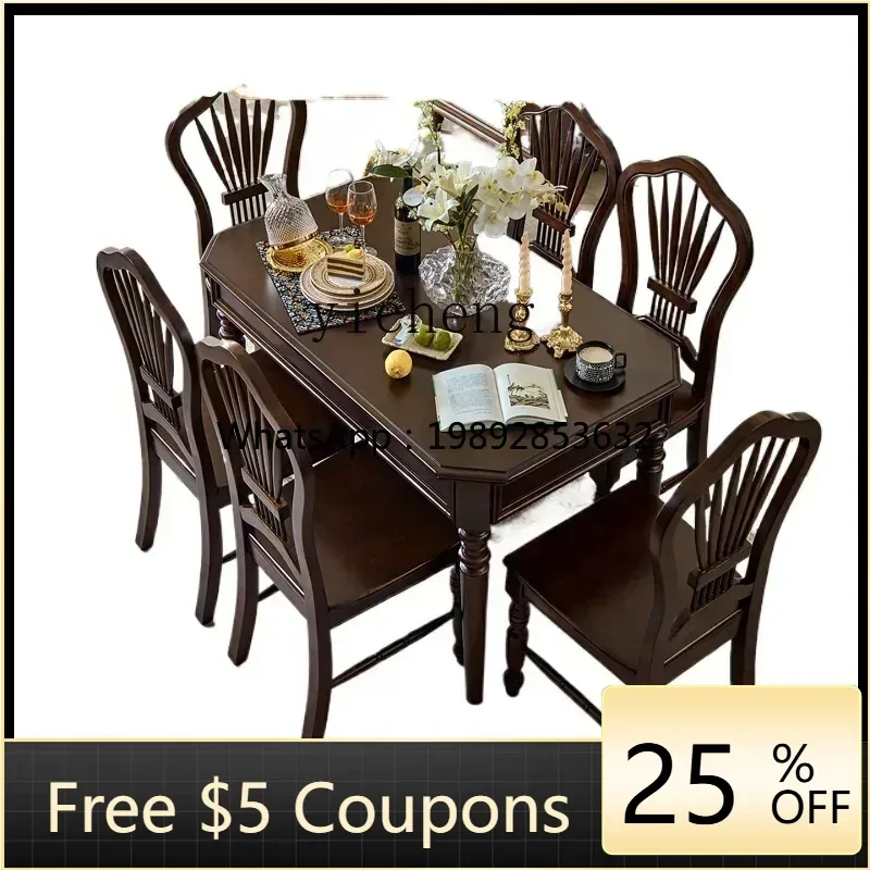

AA all solid wood dining table and chair combination retro square dining table home dining table desk