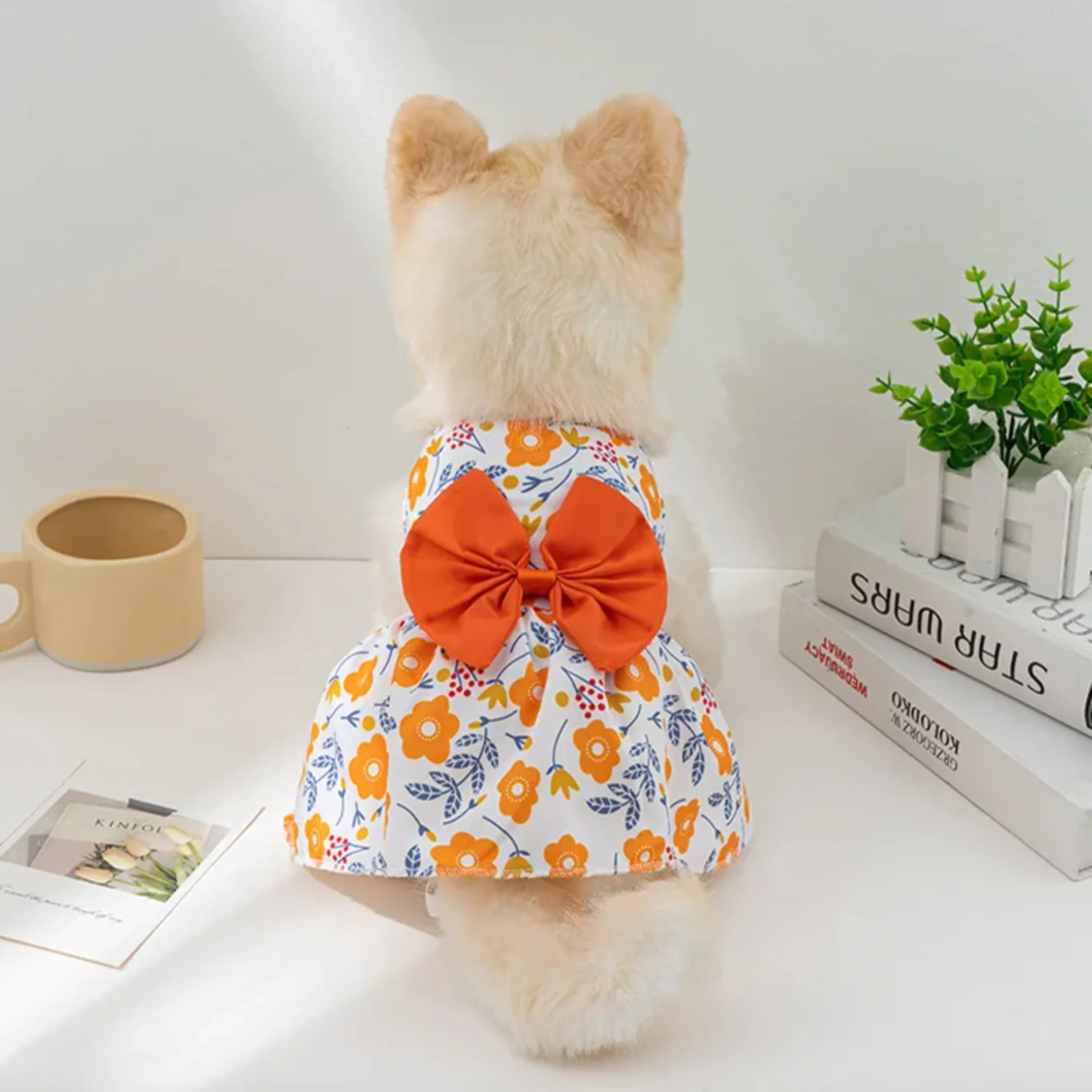 Dog Princess Dress Print Summer with Bowknot Button Sweet Cute Puppy Cat Skirt Thin Pets Wedding Party Chihuahua Clothes