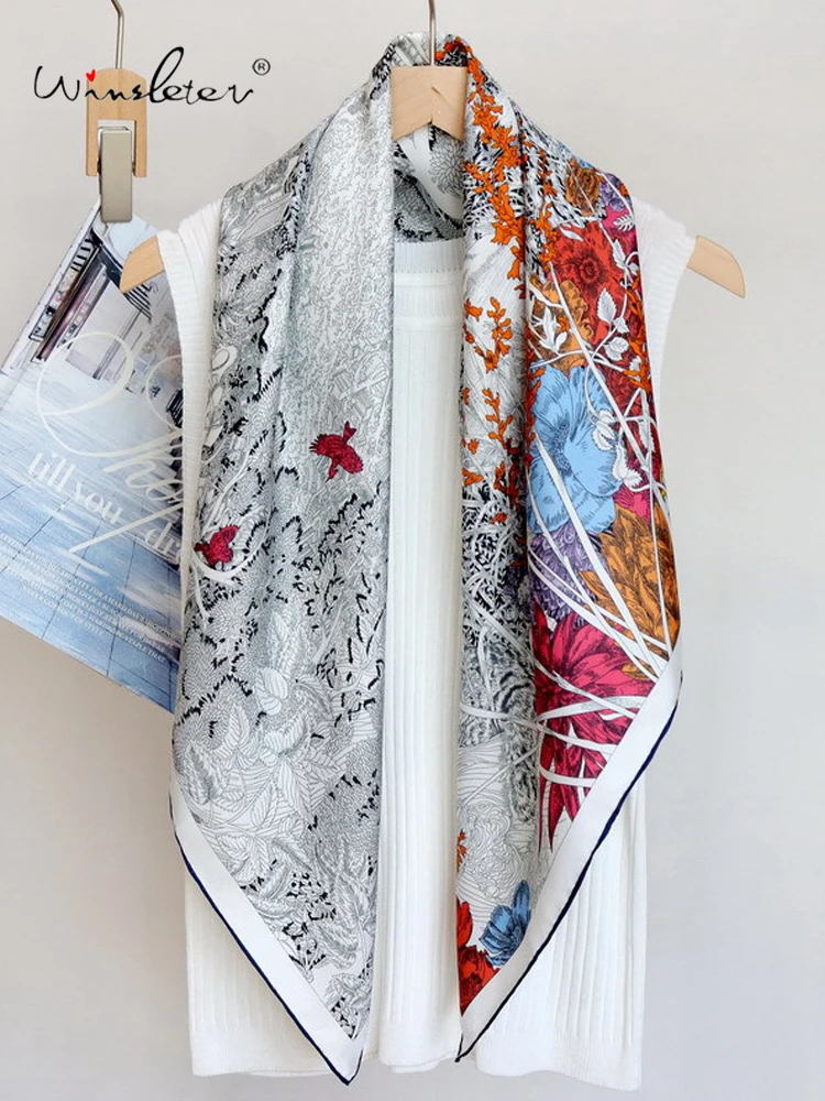 

Winsleter-Women 14MM 100%Real Silk Elegant Scarf, 88*88CM Print, Mom Gifts Vintage Temperament Kerchief, 2026 Spring A62349CC
