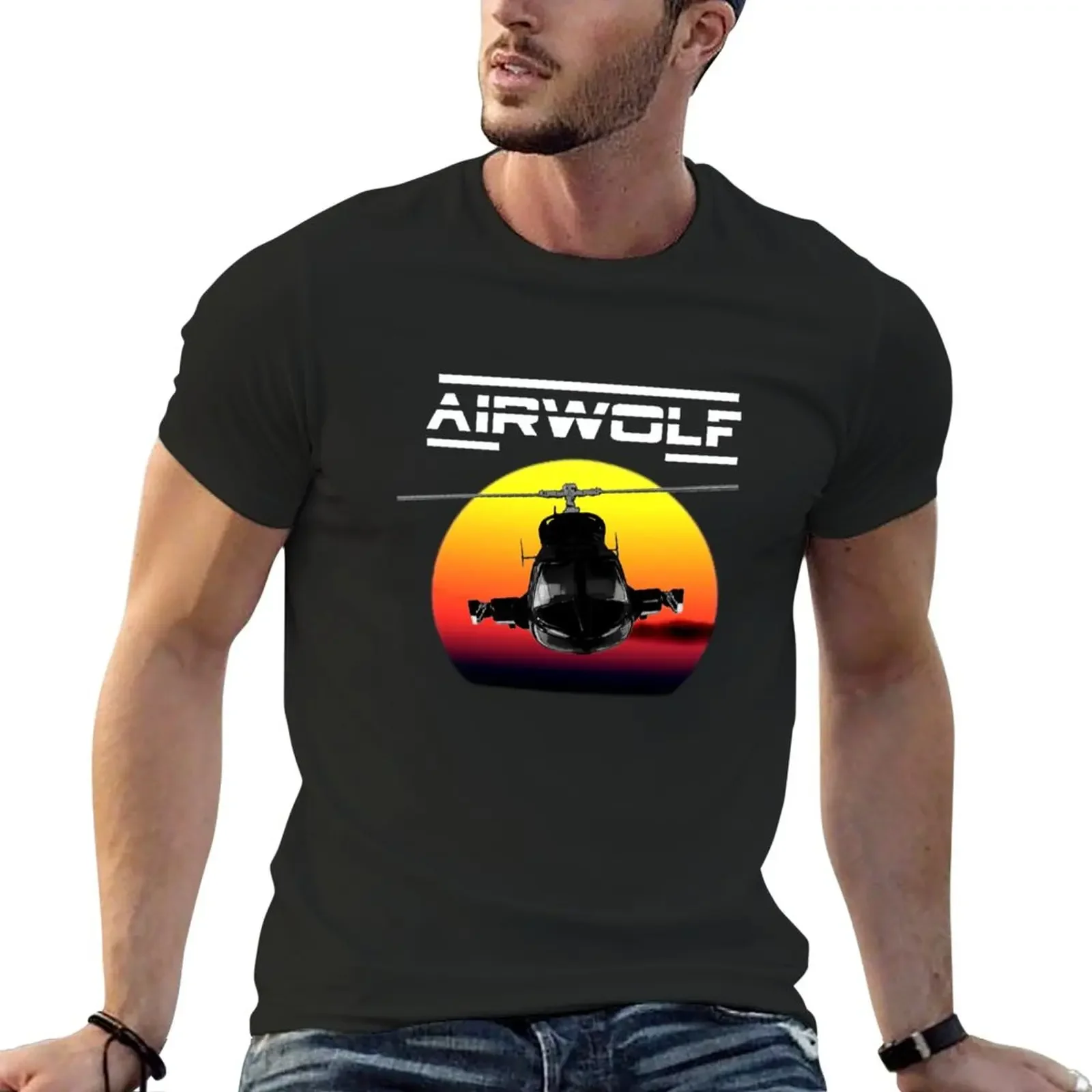 New Airwolf tv series, supercopter T-Shirt summer clothes oversized t shirt korean fashion mens white t shirts