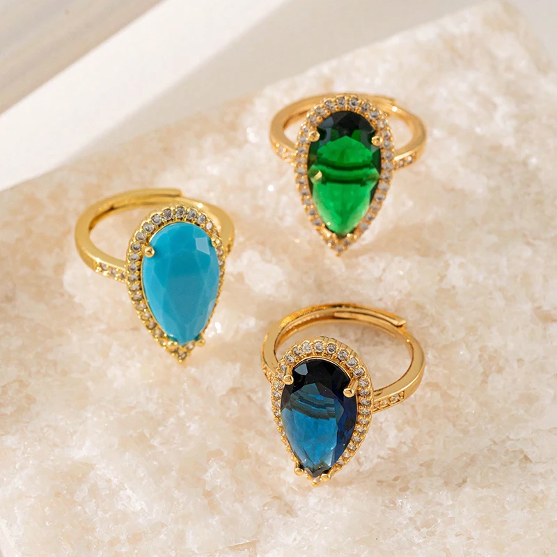 

Water Drop Cubic Zircon Jewelry Rings for Women Gold Plated Copper Adjustable Size Middle East Wedding Jewelry Couple Rings