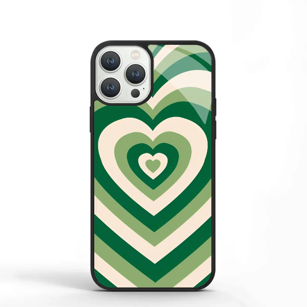 Чехол для телефона Match Love Green Hearts для IPhone 11, 12, 13, 14, 15 Plus Pro Max, зеркальный акриловый чехол из ТПУ для ПК