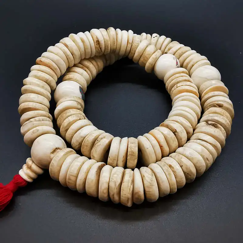 

Old Conch Shell Coin Beads Strand from Himalayan 108beads Prayer Beads Mala BRO681