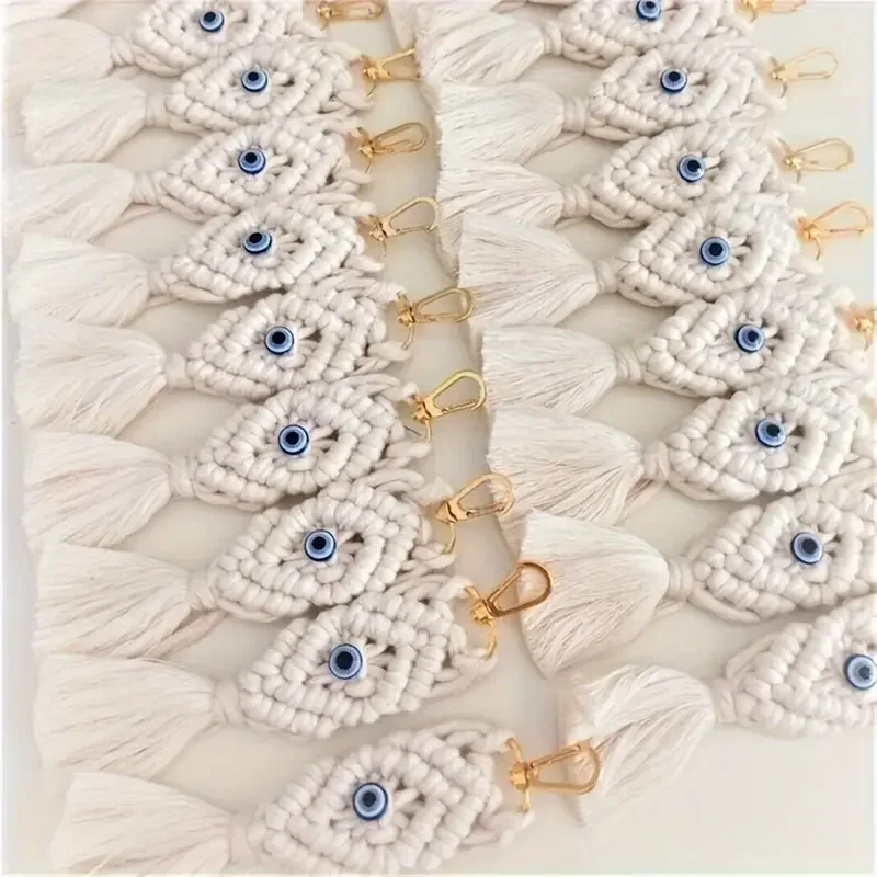 سلسلة مفاتيح شرابة منسوجة يدويًا من البهو مع زخرفة خرزة العين الشريرة-مثالية للحقيبة والمحفظة أو مفاتيح السيارة والمحافظ وحقائب الظهر-Gif المثالي