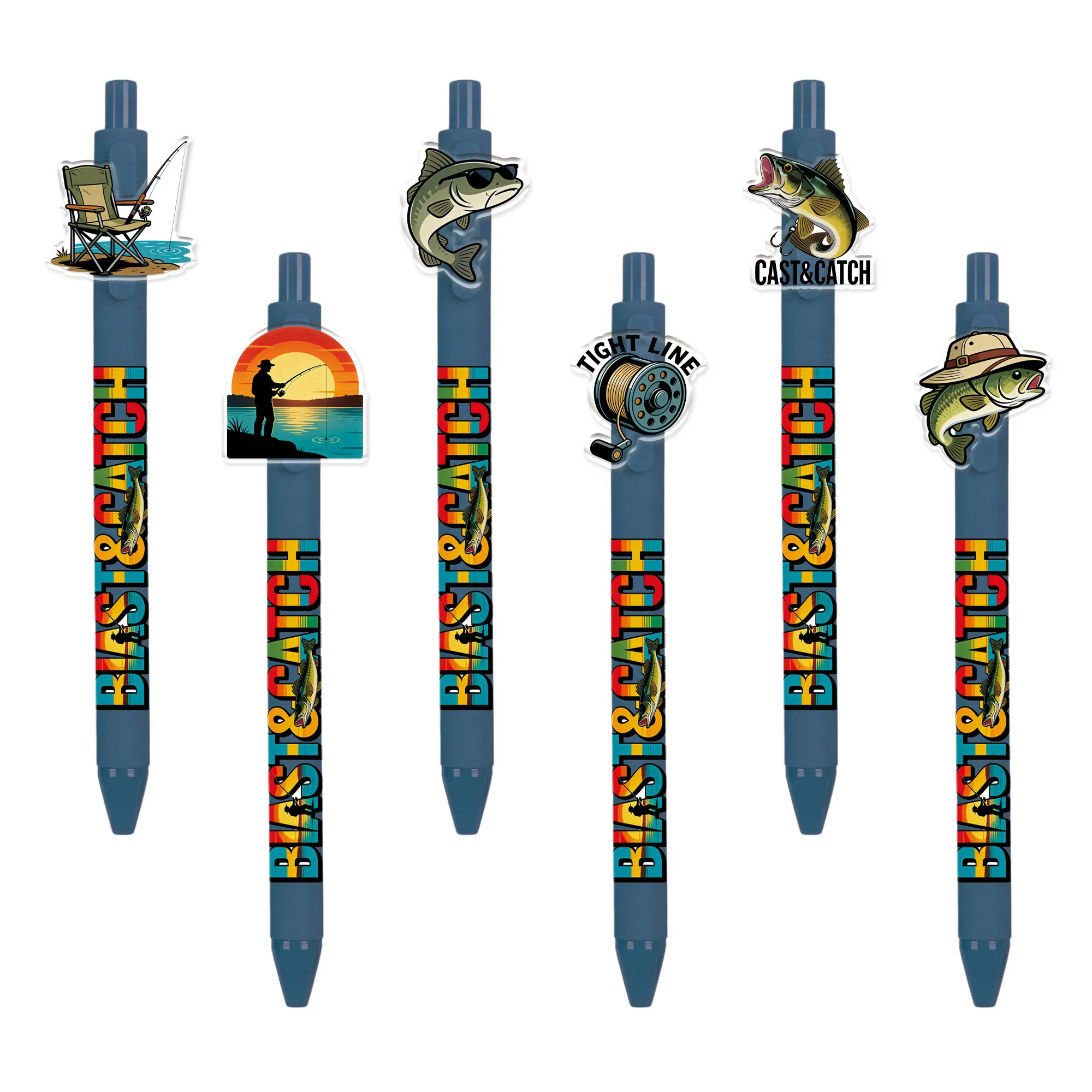 

6 PCS / 12 PCS Fishing Theme Writing Ballpoint Pens - Fishing enthusiasts' office push-button pens